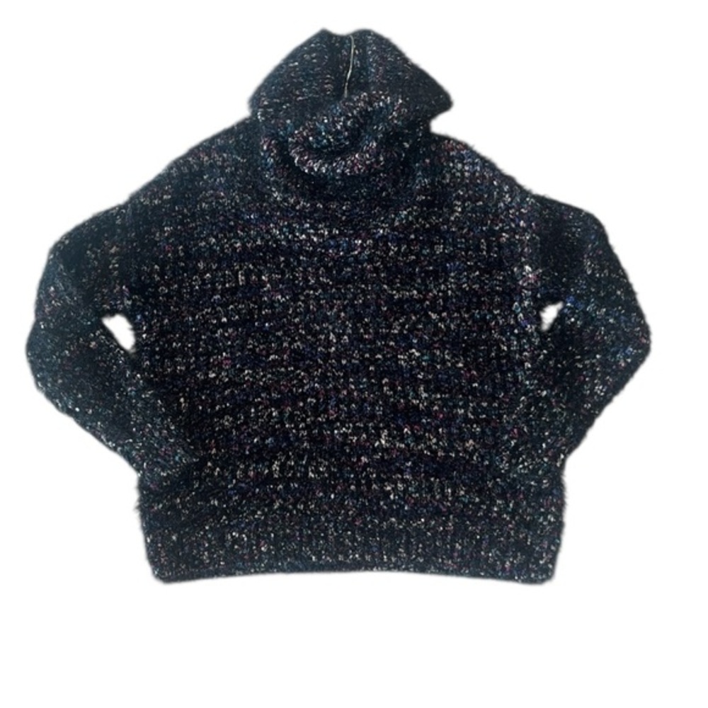 Philosophy Black Speckled Eyelash Fuzzy Cowl Neck Sweater, Size Medium